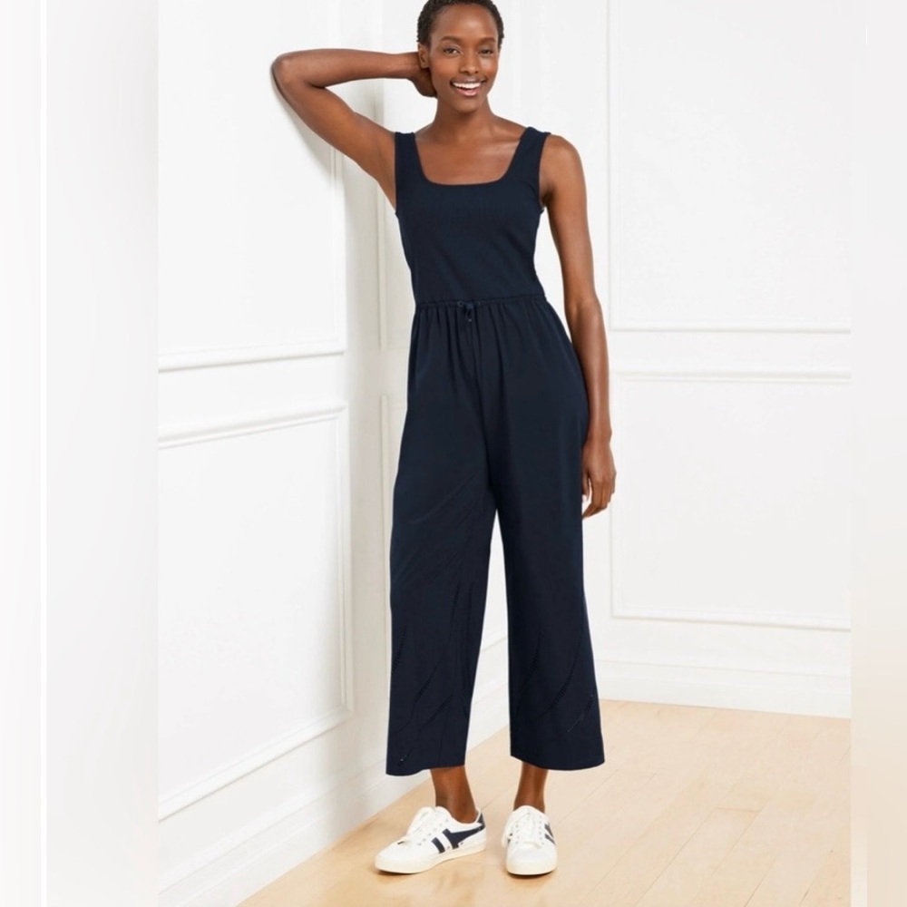 NWT Talbots Square Neck Navy Blue Sleeveless Jumpsuit Size L Clean Girl